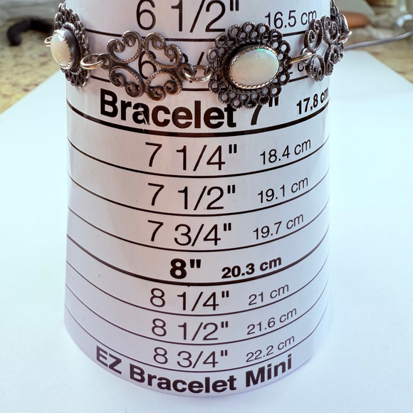 BEAU 3 TCW Opal Cabochon Filigree Scroll Link Sterling Silver 925 VTG Bracelet - Picture 8 of 9